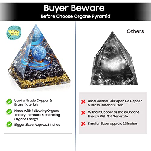 Orgone Pyramid - Positive Energy Orgone Generator - Lapis Lazuli Crystal Sphere Flower of Life Orgonite Pyramid - Meditation Aids Sleep Crystal Pyramid Attract Wealth Wisdom - Spiritual Christmas Gift
