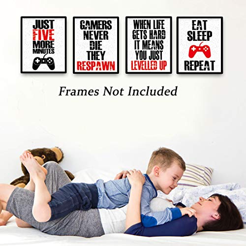 HPNIUB Funny Game Art Print Inspirational Words Quote Poster Set of 4 (10 ”X8 ”Canvas Gaming Wall Art for Kids Boy Bedroom Playroom Home Decor,No Frame…