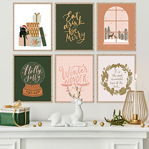 AnyDesign 9Pcs Christmas Boho Wall Art Prints Merry Christmas Winter Wonderland Posters Decorative Aesthetic Art Poster for Home Gallery Living Room Decor, 8 x 10, Unframed