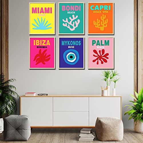 Travel Art Prints Set, Aesthetic Canvas Wall Art Prints for Preppy Room Decor, Abstract Travel Poster Set of 6 (8*10in,UNFRAMED), Gallery Wall Set, Colorful Wall Art, Maximalist Decor, Preppy Things