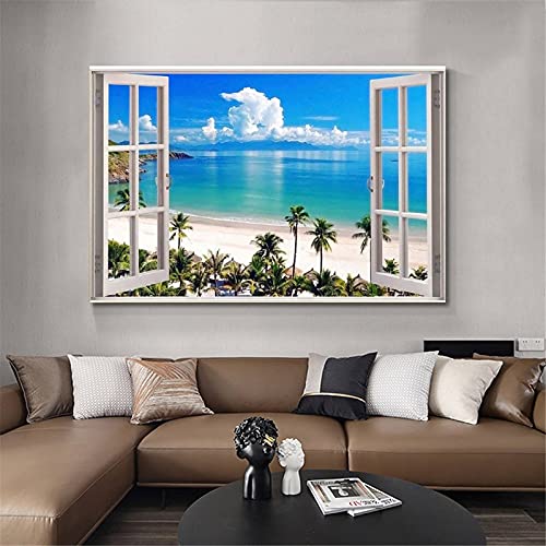 LIXI Window with Ocean View Posters HD Canvas Print Modern Home Decor Wall Art 08x12inch(20x30cm)