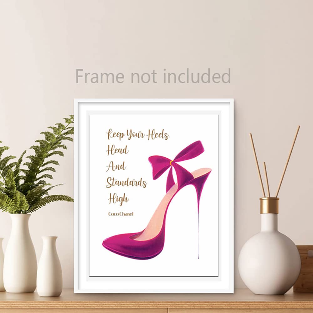 heshengzaixian Keep Your Heels Head Standards High Inspirational Quote Wall Art Prints,Modern Fashion Décor Poster for Girls Room Spa Beauty Salon, Gift for Girlfriend Set1(Unframed) 8x10