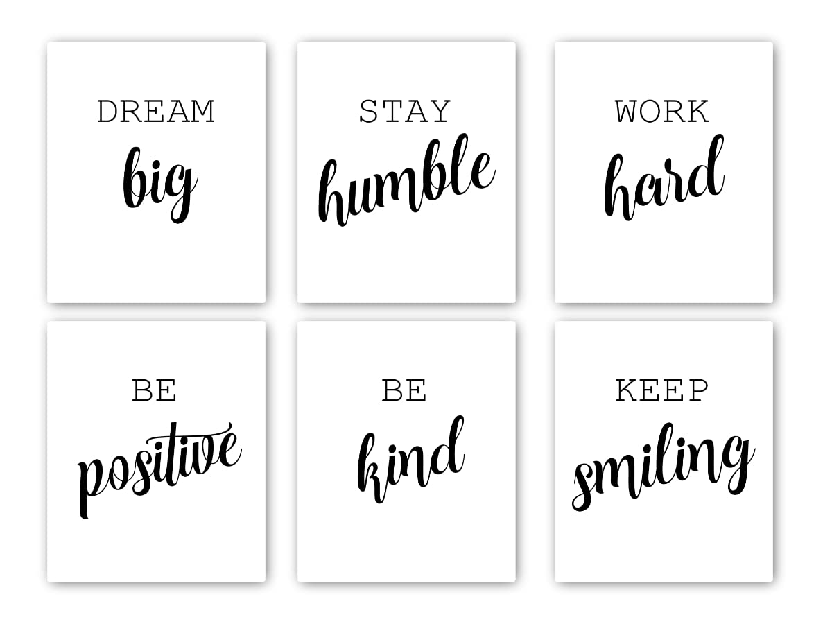 Inspirational Wall Art,Set of 6 Prints,Unframed Black and White Motivational Office or Bedroom Decor with Positive Quotes and Sayings,Daily Affirmations Poster for Men, Keep Smiling, 5"x7")