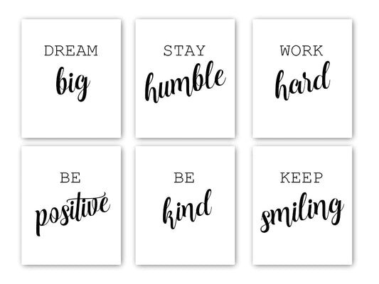 Inspirational Wall Art,Set of 6 Prints,Unframed Black and White Motivational Office or Bedroom Decor with Positive Quotes and Sayings,Daily Affirmations Poster for Men, Keep Smiling, 5"x7")
