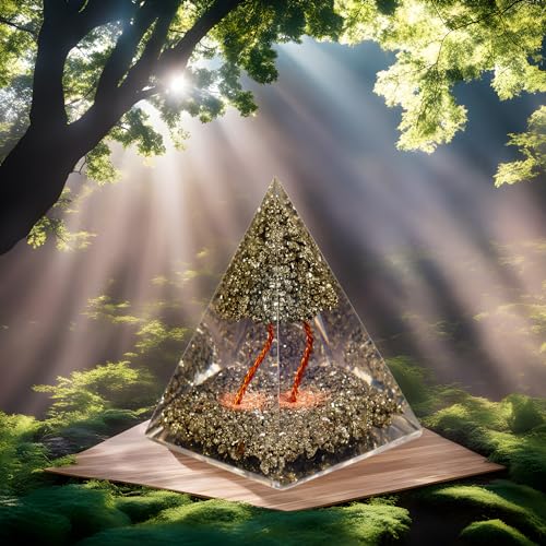 Orgonite Crystal Pyrite Tree Pyramid With Healing Properties of Pyrite that •Manifesting Wealth • Boost Confidence • Increases Assertiveness - Use for Meditation, Yoga & Decor