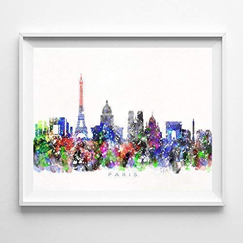 Paris France Watercolor Skyline Poster Cityscape Wall Art Print Home Decor Watercolour Artwork - Unframed