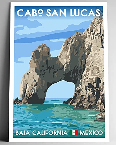 Cabo San Lucas Vintage-Style Travel Poster - 8x10-12x18-18x24-24x36 / 4x6 Postcard WPA Style Baja California Mexico Art Print The Arch Rock (4x6 Inch Postcard)