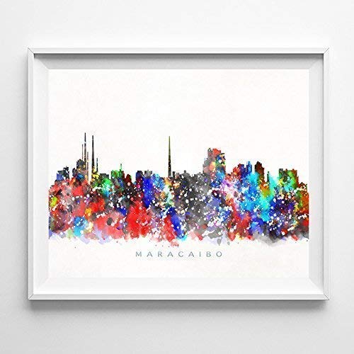 Maracaibo Venezuela Watercolor Skyline Poster Cityscape Wall Art Print Home Decor Watercolour Artwork - Unframed