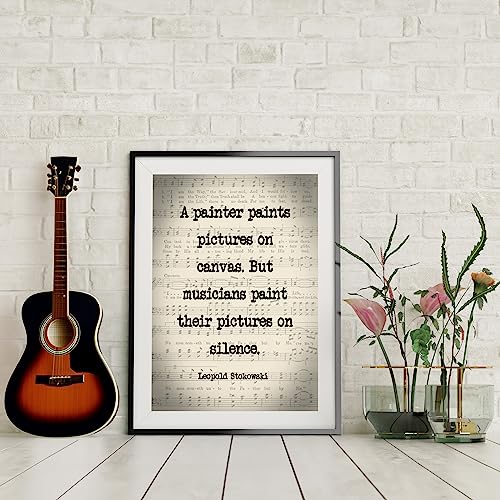 Leopold Stokowski - Musicians Paint Pictures On Silence - Inspirational Quotes Wall Art, Music Sheet Poster Print Perfect Motivational Classroom Decor, Home Decor Office Decor, Unframed- 8x10"