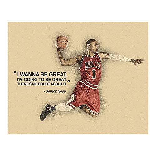 Derrick Rose Quotes- "I Wanna Be Great-No Doubt" -Motivational Basketball Poster Print, Great Inspirational Wall Art Decor For Home Decor, Office Decor, Locker Room & Gym Decor, Unframed - 10x8"