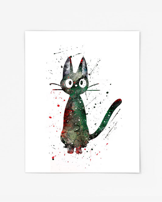Jiji Cat Prints,Kiki's Delivery Service Anime Watercolor, Nursery Wall Poster, Holiday Gift, Kids and Children Artworks, Digital Illustration Art