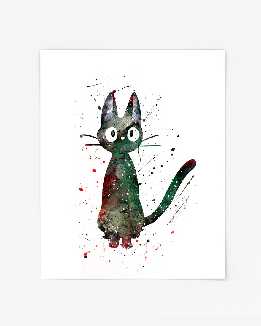 Jiji Cat Prints,Kiki's Delivery Service Anime Watercolor, Nursery Wall Poster, Holiday Gift, Kids and Children Artworks, Digital Illustration Art