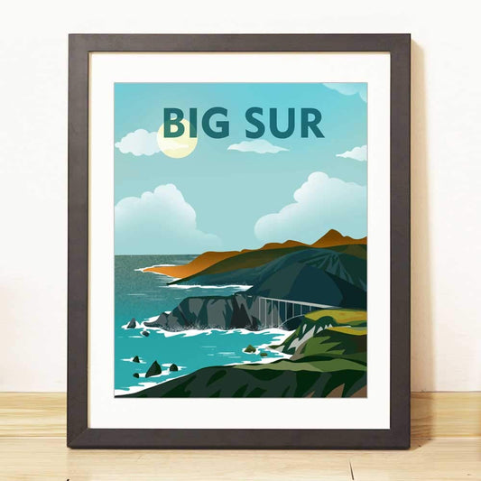 Big Sur California Art Print The Bixby Bridge Big Sur Coast California Minimalist Decor Travel Poster Wanderlust Gift, UNFRAMED 8x10inch
