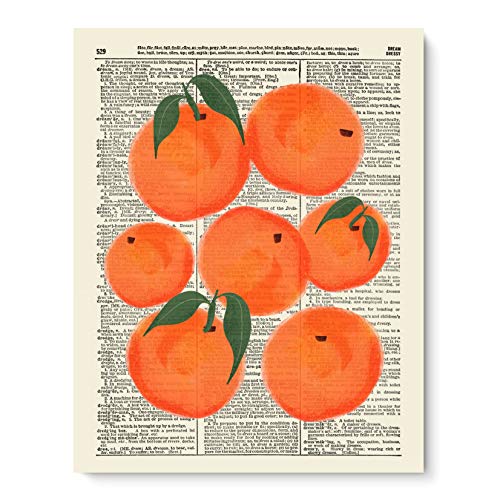 VintBo Oranges, Fruit Decor, Vintage Dictionary Art Print, Modern Contemporary Wall Art for Kitchen and Home Decor, Boho Art Print Poster, Country Farmhouse Wall Decor 8x10 Inches, Unframed