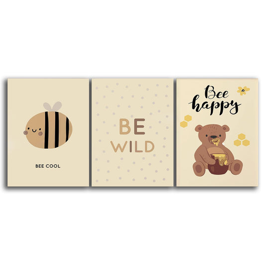 Nursery Wall Art, Be Wild Canvas Posters, Set Of 3(8”X10”) unframed Colorful Honey Bear Room Decor Classroom Artwork Boho Weather Kids Art Prints Wall Decor For Girls Room Boy Bedroom