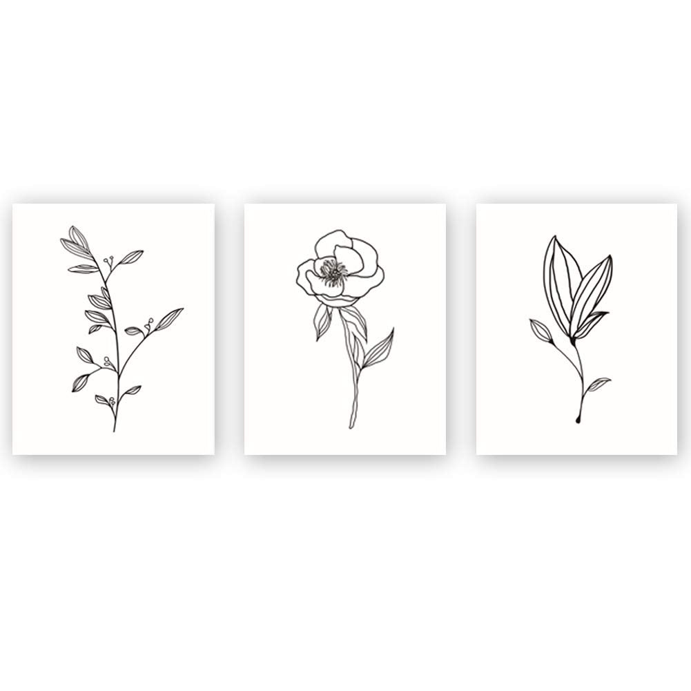 Unframed Abstract Flower Art Print Nordic Style Black&White Rose Leaf Art Wall Plant Painting, Set of 3(8''X10'') Canvas Poster for Modern Wall Decor,Housewarming Gift