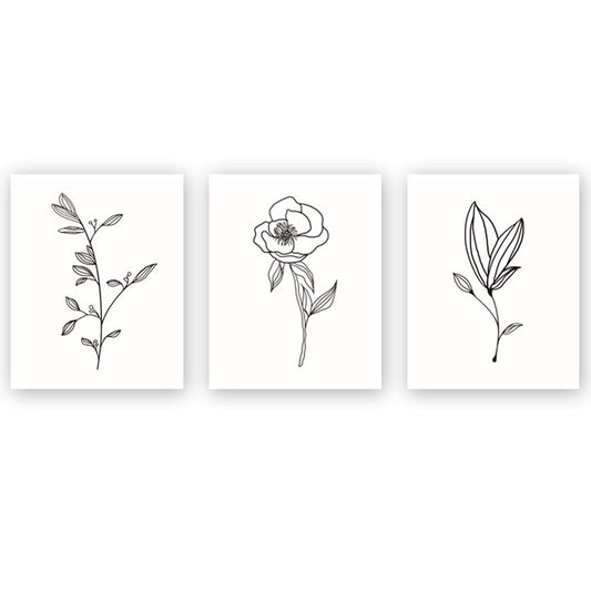 Unframed Abstract Flower Art Print Nordic Style Black&White Rose Leaf Art Wall Plant Painting, Set of 3(8''X10'') Canvas Poster for Modern Wall Decor,Housewarming Gift