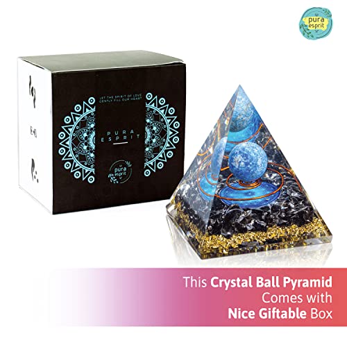 Orgone Pyramid - Positive Energy Orgone Generator - Lapis Lazuli Crystal Sphere Flower of Life Orgonite Pyramid - Meditation Aids Sleep Crystal Pyramid Attract Wealth Wisdom - Spiritual Christmas Gift