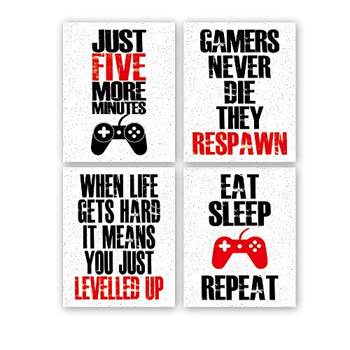 HPNIUB Funny Game Art Print Inspirational Words Quote Poster Set of 4 (10 ”X8 ”Canvas Gaming Wall Art for Kids Boy Bedroom Playroom Home Decor,No Frame…