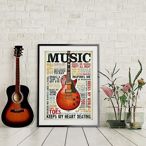 Love of Music- Guitar Music Quote Wall Art Print, This Ready to Frame Typographic funny Music Wall Art Poster Print is Good For Home, Bar, Studio, And Man Cave Room Decor, Unframed - 8x10"