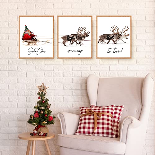 Christmas Wall Art Prints Set of 3 Canvas Artwork Posters Aesthetic Pictures Winter Santa Claus With a Sleigh Xmas Decorations for Home Bedroom Living Room Dorm Bathroom Decor (11"x14" UNFRAMED)