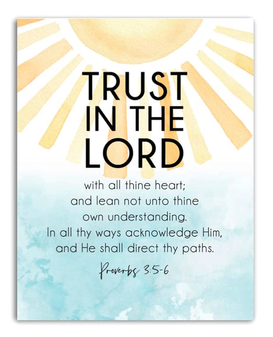 Trust in the Lord Poster, Christian Religious Art, Inspirational, Motivational Print, Bible Quotes, Bible Verse- 11x14 - Unframed Print - Decor for Home, Bedroom, Nursery, Kids Room, Dorm, Gift 