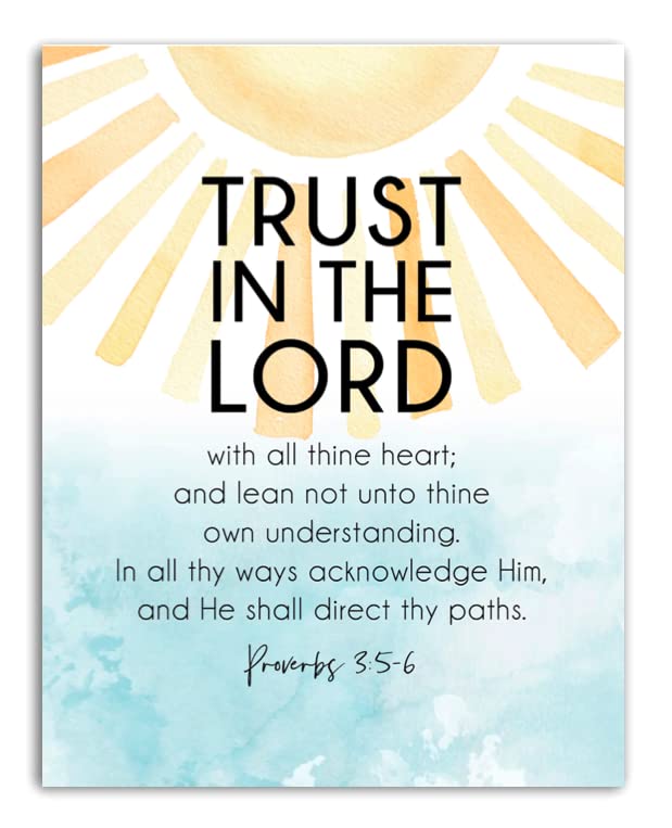 Trust in the Lord Poster, Christian Religious Art, Inspirational, Motivational Print, Bible Quotes, Bible Verse- 11x14 - Unframed Print - Decor for Home, Bedroom, Nursery, Kids Room, Dorm, Gift 