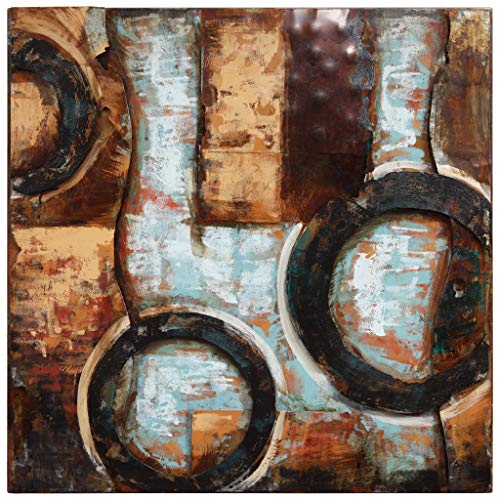 Empire Art Direct "Revolutions 1" Mixed Media Hand Painted Iron Wall Sculpture by Primo, Brown/Green/Beige