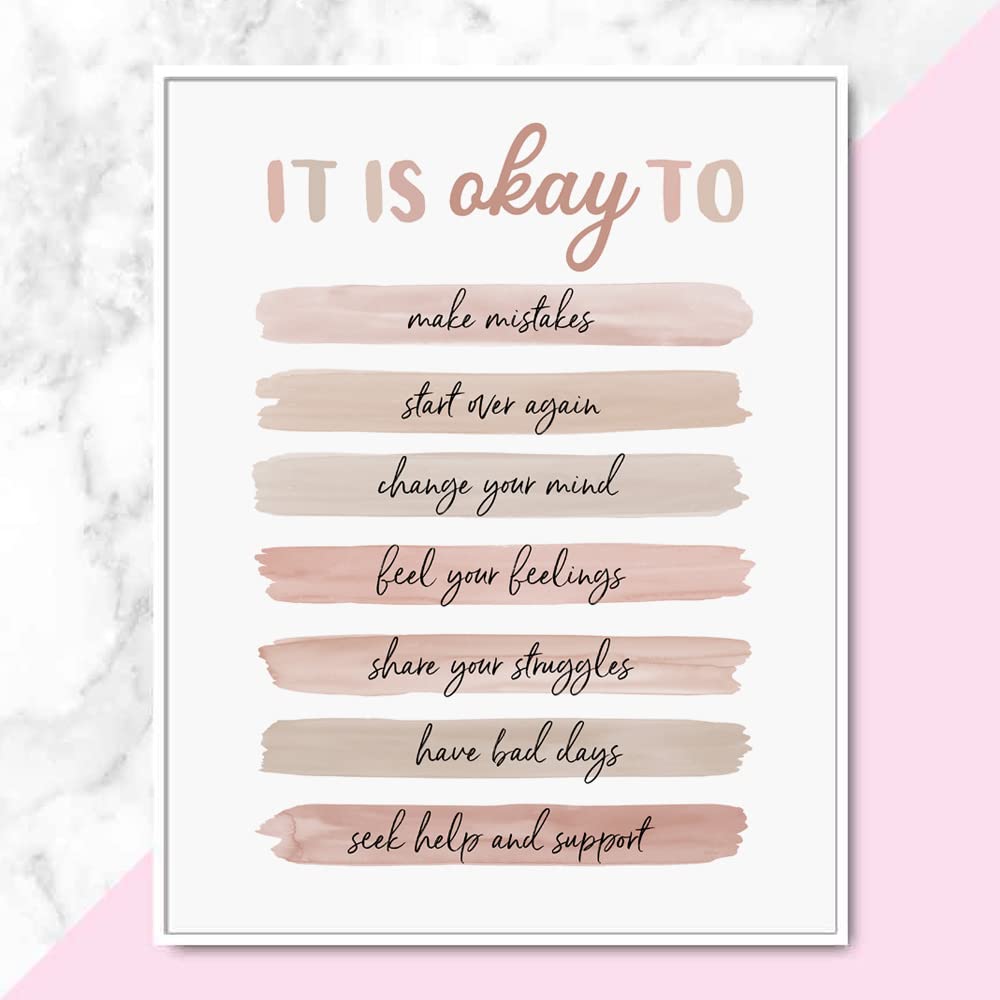 It's Okay To Quotes, Note To Self Poster, School Counselor Art Print, Anxiety Quotes, Counseling Office Decor, Psychologist, Social Worker Wall Decor, Unframed (8X10 INCH)