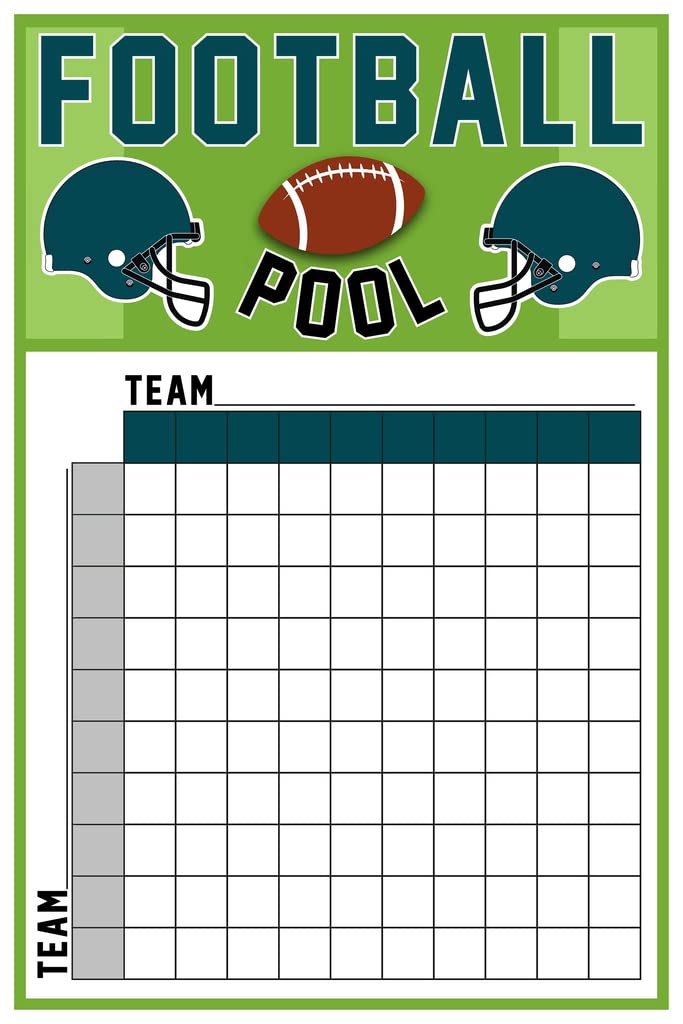 Midnight Green Silver Football Squares Board 100 Party Decorations 2023 Pool Board Blocks Supplies Cool Wall Decor Art Print Poster 12x18