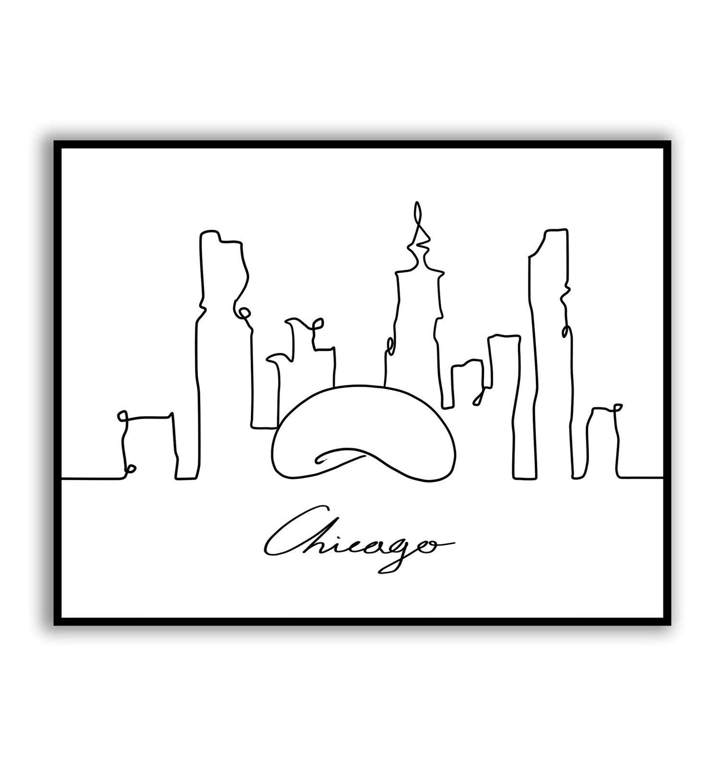 Chicago Skyline Wall Decor Art, Fine Line Print, Minimalist Wall Art, Modern One Line Art, Chicago Landmark Poster, City Skyscraper Poster 8x10 inches UNFRAMED