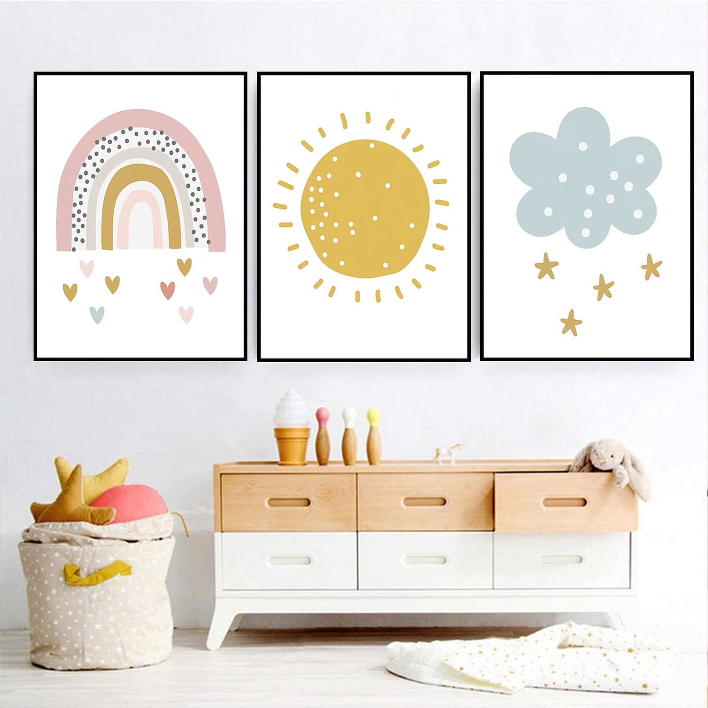 Rainbow Prints Wall Art Rainbow Sunshine Canvas Wall Art Rainbow and Cloud Posters Prints Rainbow Nursery Print Rainbow Canvas Print for Girls Room Decor Unframed