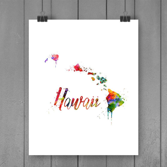 ZLKAPT Hawaii Map Watercolor Art Print Home Decor USA Map Wall Art Hawaii City Poster Painting Country Poster Pictures 8x10inch No Frame