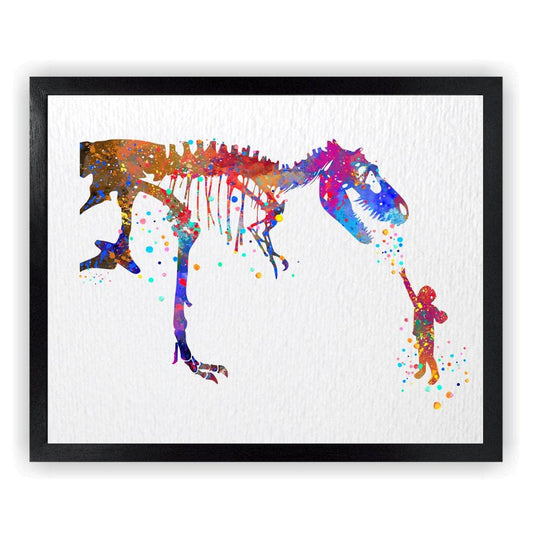 Dignovel Studios 8X10 Unframed Boy and T-Rex Dinosaur Brave Curious Peace Tyrannosaurus Rex Friendship Animal Watercolor Art Print Poster Wall Art Nursery Kids Office Home Decor DN578