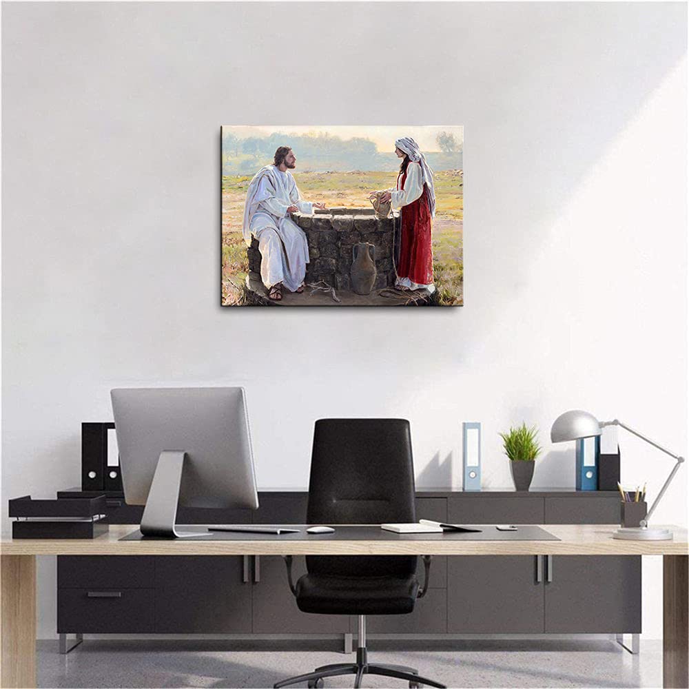 Jesus and Samaritan Woman At The Well Painting Canvas Wall Art Poster Picture Print Home Room Decor Mural -408 (8x10inch-NoFramed)