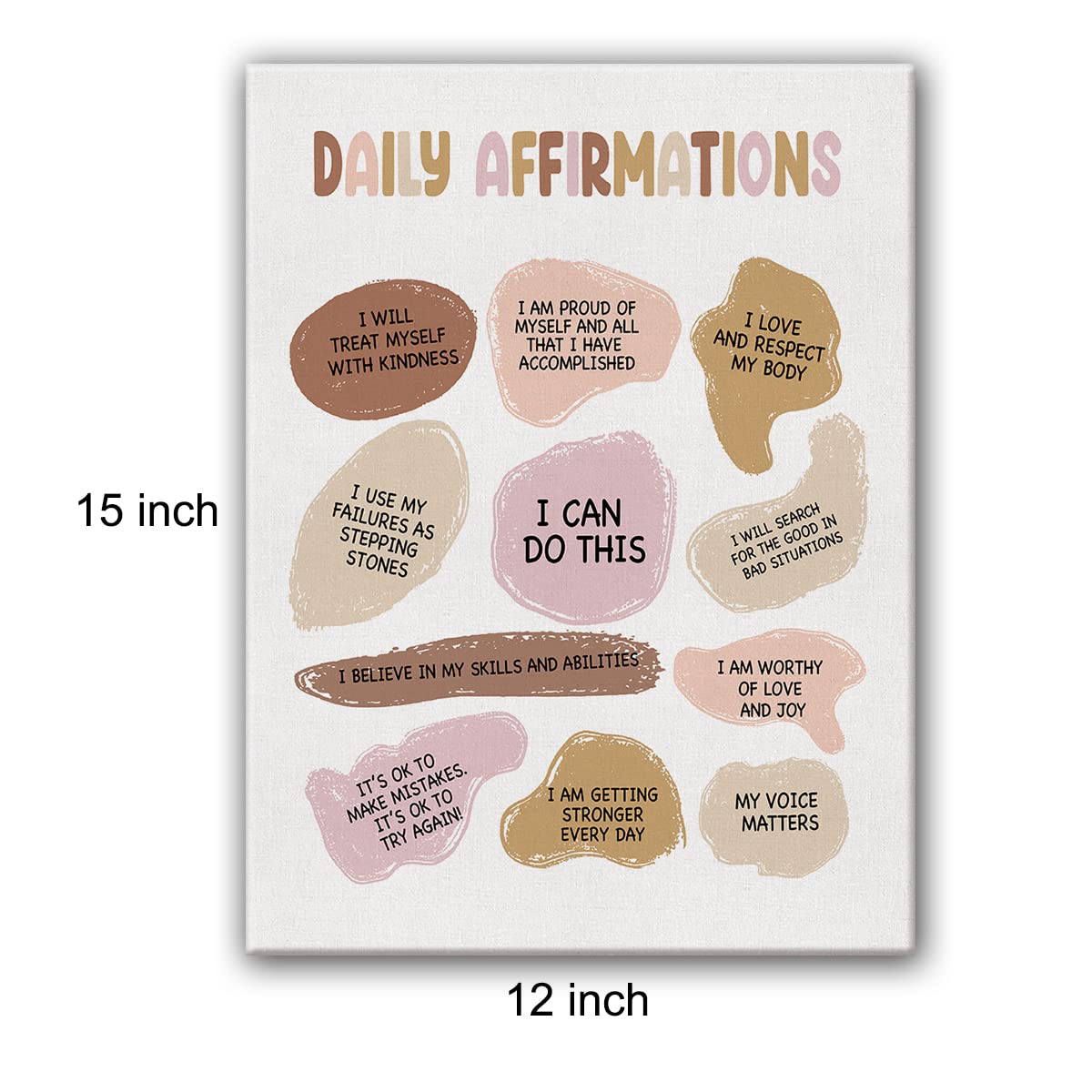Yuzi-n Boho Daily Affirmations Print Poster Note to Self Mental Health Painting Canvas Wall Art & Tabletop Decoration Home Therapy Office Artwork, Easel & Hanging Hook 12x15Inch