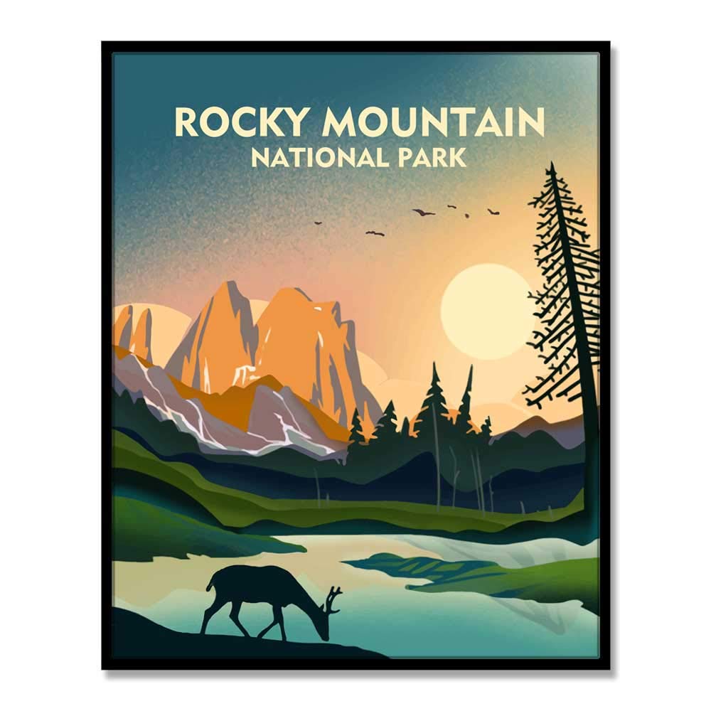 Rocky Mountain National Park Travel Wall Art Rocky Mountain Art Print Travel Poster Wanderlust Gift, UNFRAMED (8x10 inch)
