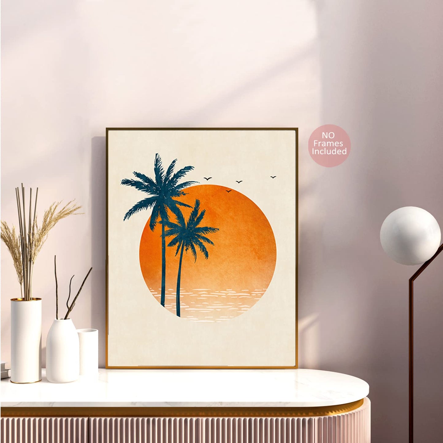 Abstract SunsetSunrise Landscape Art Prints, Modern Mid Century Geometric Decor, Boho Sun Moon Wall Art Posters Set of 6 (8x10 in Unframed) Palm Leaf Rainbow Boho Room Bedroom Bathroom Wall Decor