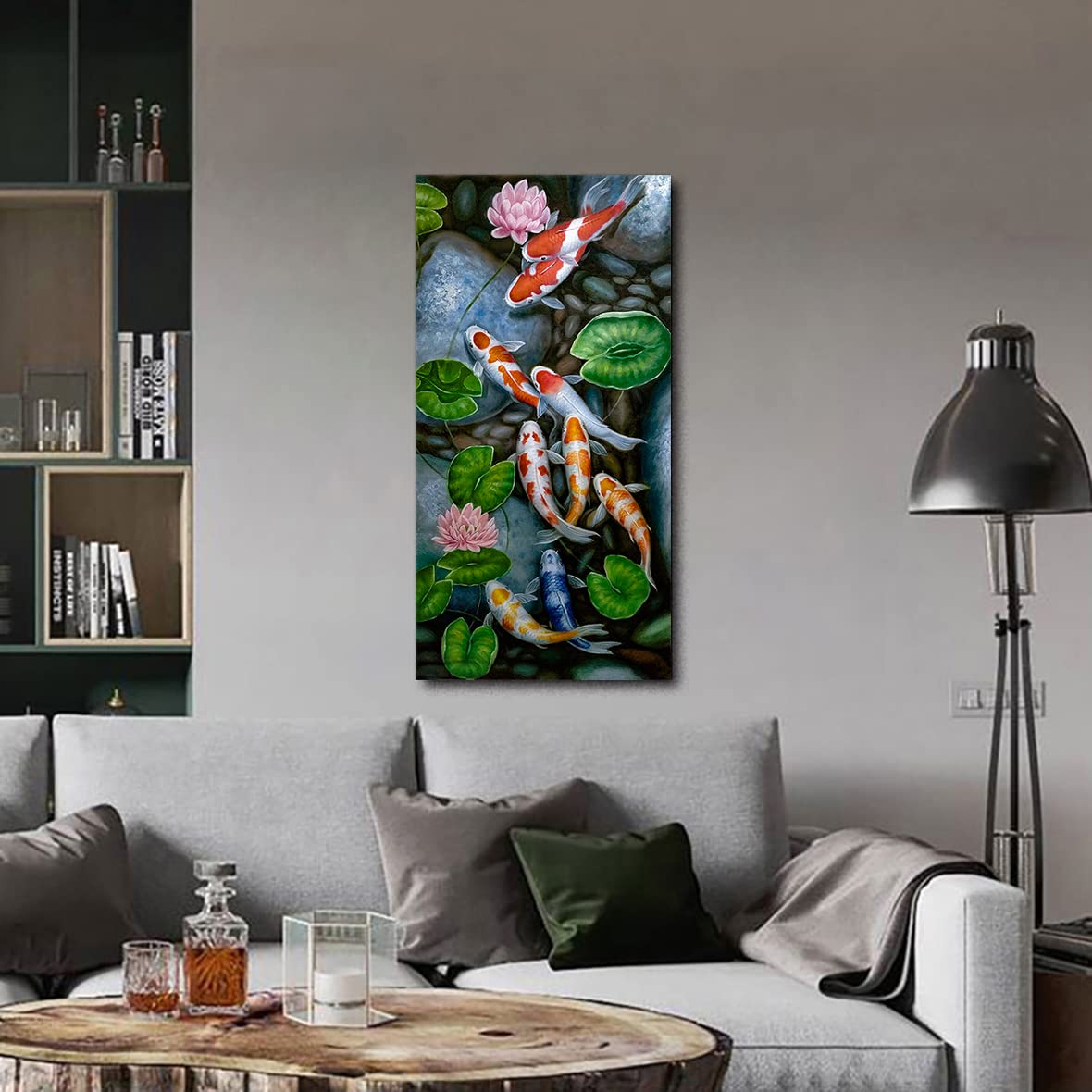 Nine Koi Fish Wall Art Animal Wall Decor Canvas Prints Oil Paintings Lotus Pond Koi Fish Artwork Koi Fish Lotus Pond Pictures Prints Posters for Living Room, Bedroom, Office
