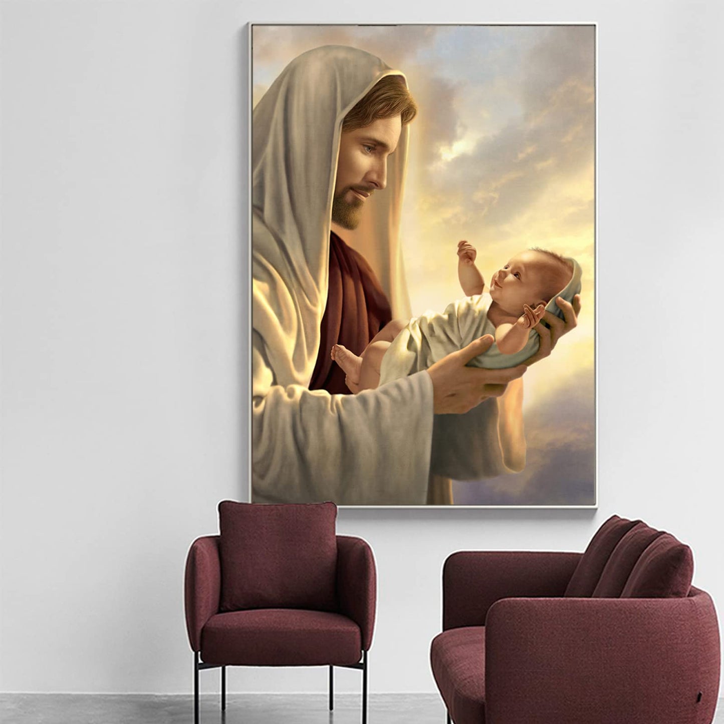 ZZPT Jesus Poster Jesus and Children Canvas Wall Art - Classic Art Prints - Portrait Painting Religious Pictures Spiritual Wall Decor for Living Room Bedroom Kitchen Unframed (12x15in/30x38cm)