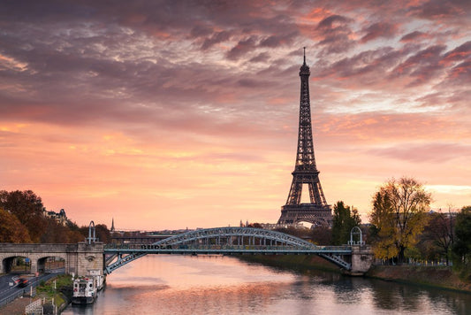 Dawn Over Eiffel Tower and Seine River Paris Photo Photograph Cool Wall Decor Art Print Poster 18x12
