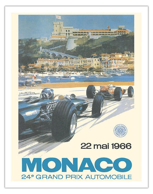 24th Monaco Car Racing Grand Prix - Circuit de Monaco Monte Carlo - Vintage Car Racing Poster by Michael Turner c.1966 - Fine Art Matte Paper Print (Unframed) 11x14in