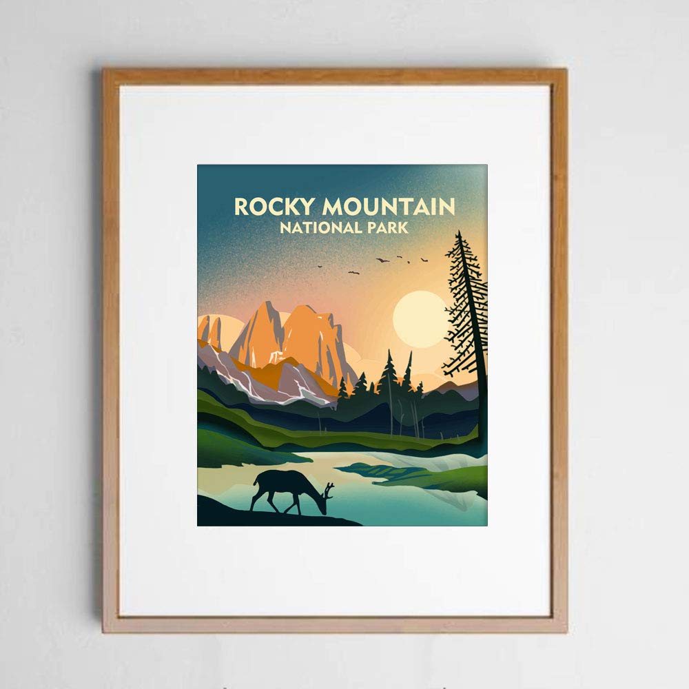 Rocky Mountain National Park Travel Wall Art Rocky Mountain Art Print Travel Poster Wanderlust Gift, UNFRAMED (8x10 inch)