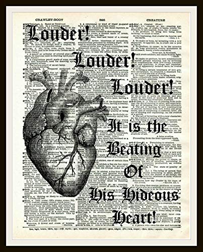 Edgar Allan Poe Tell Tale Heart Art Print Poster on Ephemera Dictionary Page Reproduction Background Unframed (8 x 10")