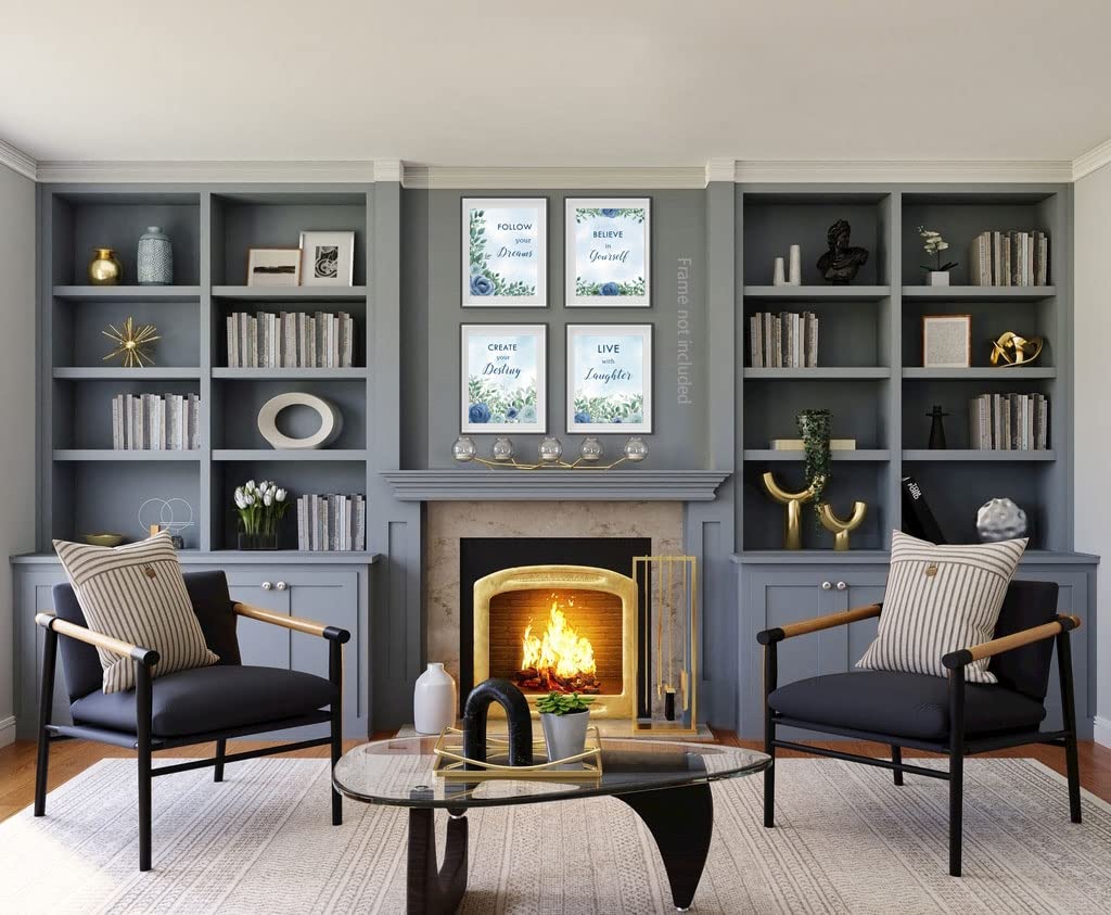 Blue Rose Inspirational Quotes Canvas Wall Art Print,Inspiring Gift for Girl’s,Motivational Sayings Floral Paintings for Girl's Room, Positive Phrases Words Poster for Office,Set of 4 8x10 UNRAMED