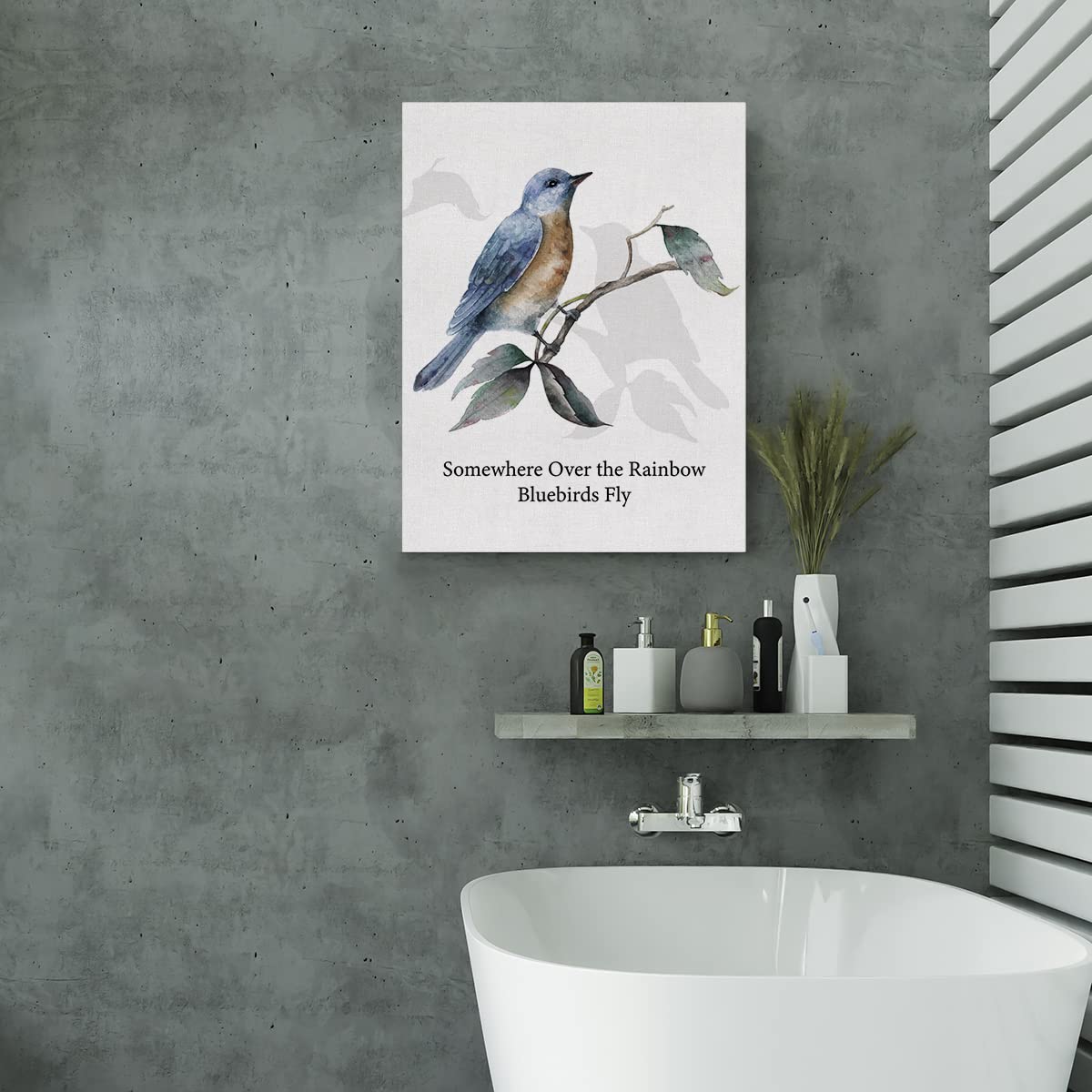 EVXID Inspirational Quote Somewhere Over the Rainbow Canvas Poster Painting Wall Art, Bluebirds Print Artwork Framed Ready to Hang for Home Office Decor 12 x 15 inch