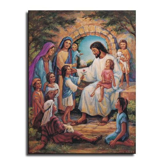 Jesus Christ and Children Poster Picture Canvas Wall Art Print Jesus Poster Home Room Decor -721 (12x16inch-NoFramed)