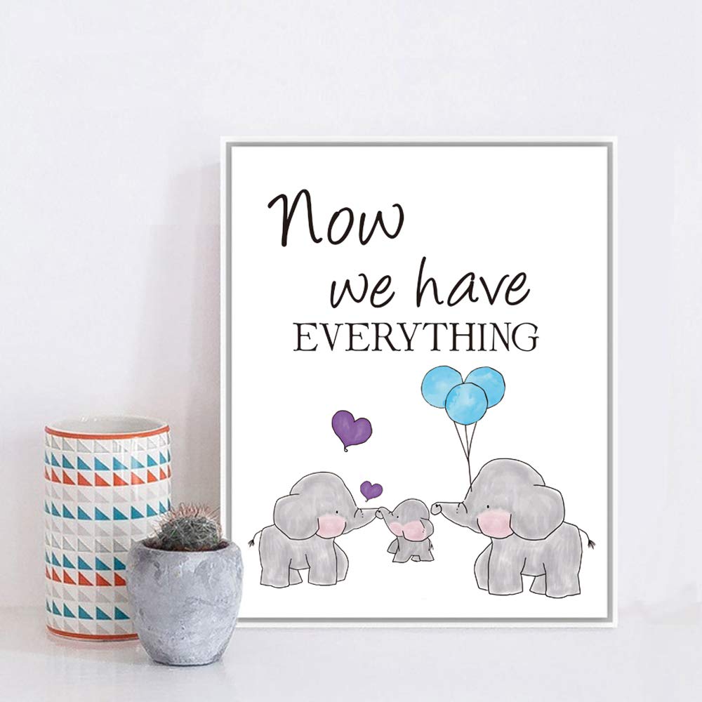 KAIRNE Cute Baby Elephant Watercolor Art Print, Set of 3 Balloon Elephant Family Love Quote Wall Art Poster, Living Room Bedroom Home Decor Nursery Art Canvas,Unframed 8x10 Inch
