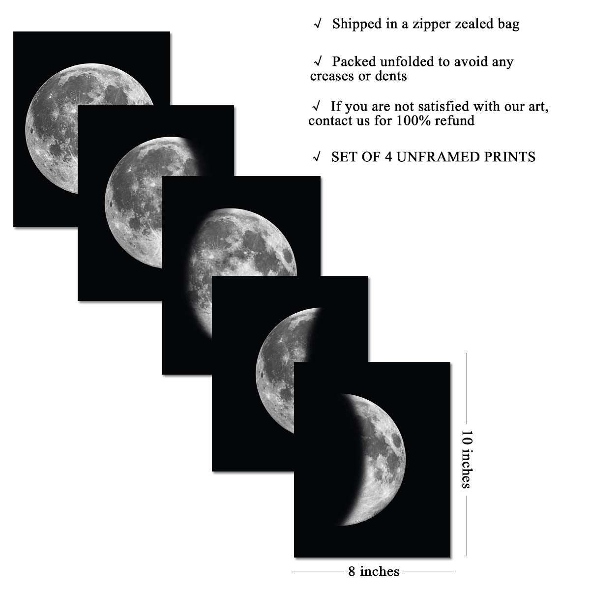 5 Pieces Moon Wall Decor - Black and White Canvas Print Artworks Lunar Moon Wall Art Abstract Prints Poster for Office Dorm Living Room Bedroom Decoration Unframed Paintings Home Decor