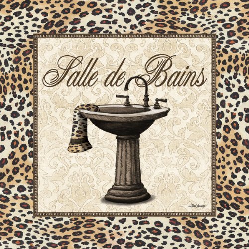 French Leopard Print Old-Fashioned Bath Tub and Sink; Two 12 x 12 Poster Print